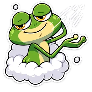😇 71cb4665 grenouille, dessin animé, animal, mignon, vert, eau, bulles telegram sticker