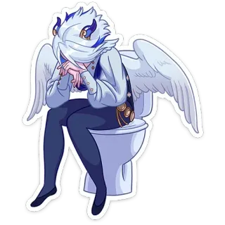 😞 9f2d2102 winged character, toilet, sitting, anime style, fantasy, white hair, wings whatsapp sticker
