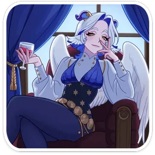 🍷 ade2ff58 anime, cartoon, wing, woman, wine, sitting whatsapp sticker