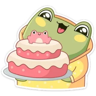 🎂 36fdf260 กบ, น่ารัก, เค้ก, วันเกิด, สัตว์, การ์ตูน, คาวาอิ whatsapp sticker