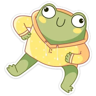 ☺️ 59ba8d54 กบ, การ์ตูน, สัตว์, น่ารัก, สีเหลือง, เสื้อฮู้ด, สติกเกอร์, ภาพประกอบ whatsapp sticker