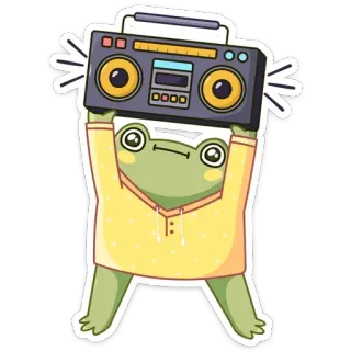 📻 c00d94cc กบ, บูมบ็อกซ์, เพลง, การ์ตูน, สติกเกอร์, สัตว์, น่ารัก, สีเขียว whatsapp sticker
