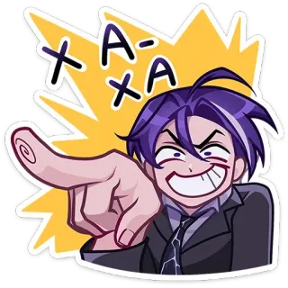 😁 9d1799fe A-XA 动漫, 卡通, 角色, 指, 微笑, 紫发 telegram sticker