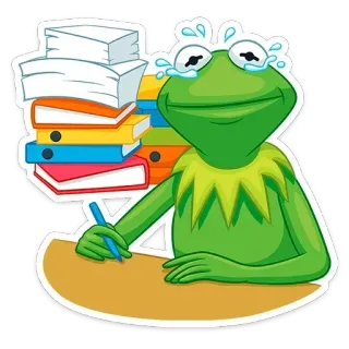 🥺 0a4a709f Kermit the Frog Kermit, rana, piangere, lavoro, documenti, stressato, scrivania telegram sticker