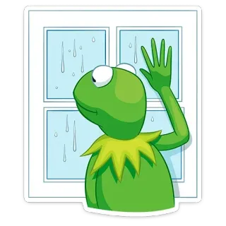 🪟 5a498567 Kermit Kermit la rana, Muppets, triste, pioggia, finestra, rana telegram sticker
