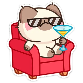 😎 6f3980f0 cat, cartoon, cool, sunglasses, chair, martini, drink, relaxed telegram sticker