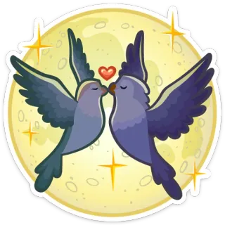 🌕 292e31de pássaros, amor, lua, coração, beijando, pardais whatsapp sticker