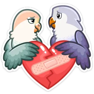 💔 52eb59a5 pombinhos, coração, coração partido, band-aid, pássaros, triste, romance, reparação whatsapp sticker