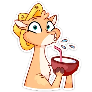😳 1d3b53eb 羊驼, 椰子, 吸管, 动物, 卡通 telegram sticker