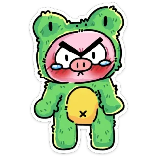 😡 5deca4b9 กบ, หมู, การ์ตูน, น่ารัก, โกรธ, สติกเกอร์ whatsapp sticker