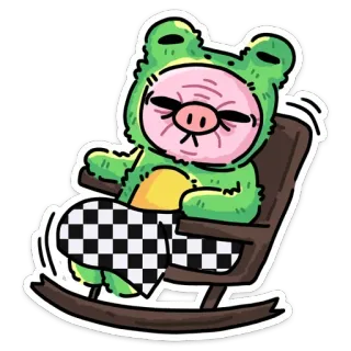 💺 6d26a280 กบ, หมู, เก้าอี้โยก, ตัวละคร, สัตว์, การ์ตูน, สติกเกอร์, ขี้เกียจ whatsapp sticker