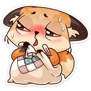 😪 1e9d6564 renard, malade, malade, dessin animé, mignon, animal, thermomètre telegram sticker
