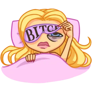 😴 d99fb647 BITCH kobieta, sen, naklejka, kreskówka, obraźliwy, maska do spania telegram sticker