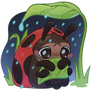 😔 9695cb9f божья коровка, жук, насекомое, милый, лист, дождь telegram sticker