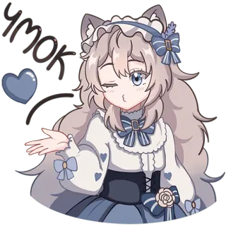 😘 aef2fe38 Unck Аниме, Каваи, Девушка-кошка, Наклейка, Мультфильм, Милый telegram sticker
