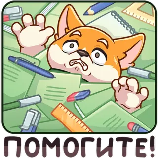 🫣 382de6ec ПОМОГИТЕ! corgi, hond, hulp, papieren, gestresst, cartoon, studeren telegram sticker