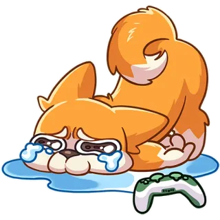 😭 7a50eb66 gg verdrietig, hond, gaming, huilen, mislukking, verlies, controller, cartoon telegram sticker