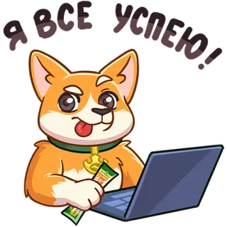 💻 c1f4554a Я ВСЕ УСПЕЮ! hond, laptop, optimistisch, succes, cartoon telegram sticker