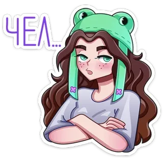🙄 61a156a3 ЧЕЛ... девочка, лягушачья шапка, мультфильм, неодобрение, раздраженный, выражение whatsapp sticker