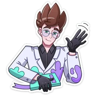 👋 b082f96a мультфильм, ученый, персонаж, перчатки, лабораторный халат whatsapp sticker