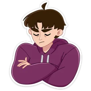 😔 0dc80051 Cartoon, Paarse hoodie, Serieus, Armen gekruist, Onverschillig, Portret telegram sticker