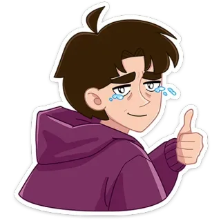 👍 f641fd1e jongen, huilen, cartoon, duim omhoog, sticker, emoties, goedkeuring telegram sticker
