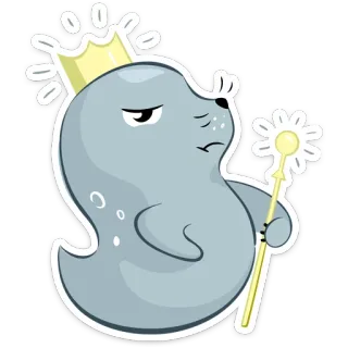 👑 87f05c00 물개, 동물, 왕관, 만화, 귀여운, 왕, 해양 동물 telegram sticker