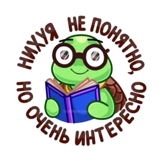 🤨 f257b493 НИХУЯ НЕ ПОНЯТНО, НО ОЧЕНЬ ИНТЕРЕСНО черепаха, чтение, книга, очки, интересно, мультфильм telegram sticker
