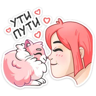 ☺️ f732ee5c Ути Пути carino, ragazza, volpe, amore, cuori, cartone animato, rosa telegram sticker