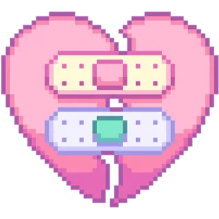 💔 4d9dd76a tan vỡ, trái tim tan vỡ, chữa lành, băng cá nhân, pixel art, buồn, tình yêu, kawaii telegram sticker