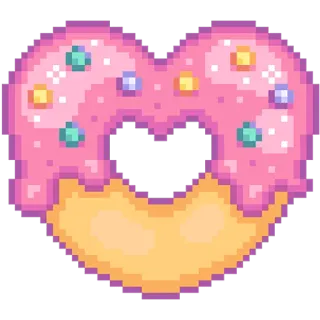🍩 555e6563 bánh donut, pixel art, trái tim, đồ ăn, ngọt, món tráng miệng, kẹo cốm telegram sticker