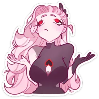 🤷‍♀️ aac09645 อนิเมะผู้หญิง, ผมสีชมพู, ตาสีแดง, โพดำ, สงสัย, สับสน, ลังเล telegram sticker