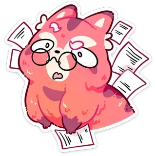 😫 13d92569 chat, lunettes, papiers, bureau, stressé, animal, dessin animé telegram sticker