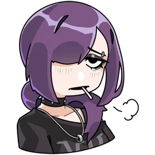 😮‍💨 aa6ad7c2 อนิเมะ, การ์ตูน, ผู้หญิง, ผมสีม่วง, อมยิ้ม, อีโม telegram sticker