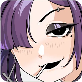 😏 d7c4b8fb อนิเมะ, มังงะ, ตัวละคร, อมยิ้ม, น่ารัก, ผมสีม่วง, เจาะ telegram sticker