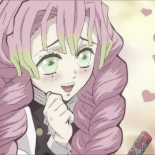 🕊 68eadb3d Mitsuri Kanroji Demon Slayer anime, demon slayer, mitsuri kanroji, love pillar, pink hair, hearts telegram sticker