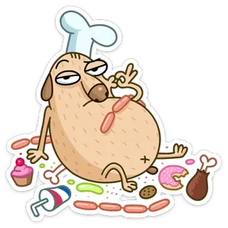 🤤 39bcc64e Hund, Koch, Essen, Cartoon, Kochen, Wurst, Tier telegram sticker