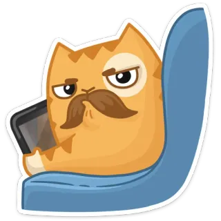 🤨 32910db8 猫, 胡子, 坐着, 电话, 橘猫, 动物, 卡通 telegram sticker