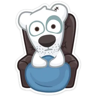 👴 5ca9d5fa 卡通, 狗, 椅子, 坐着, 白色, 熊 telegram sticker
