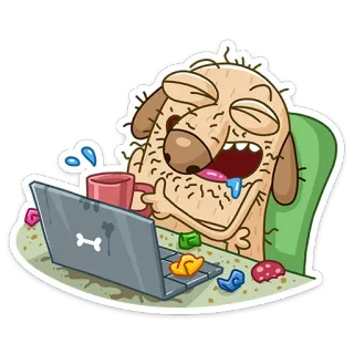 🤣 a2c497f9 狗, 卡通, 电脑, 懒, 工作, 疲惫 telegram sticker