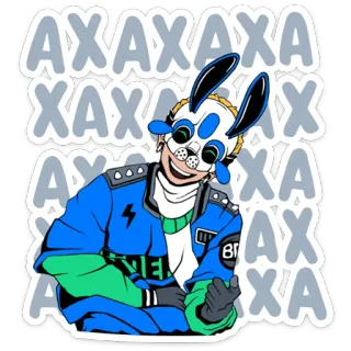 😂 094ae66d AXAXAXA Stiker, Karakter, Topeng kelinci, Jaket, AXAXAXA, Seni, Seni digital telegram sticker
