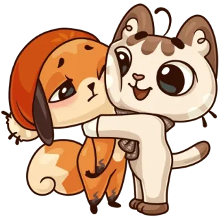 ❤️ cf14b1a7 mèo, cáo, tình bạn, động vật, dễ thương, ôm, hoạt hình telegram sticker
