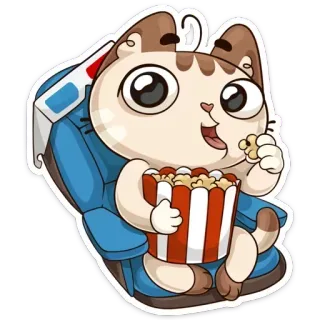 🍿 ef3c963d kucing, popcorn, film, kacamata 3D, bioskop, hewan, kartun whatsapp sticker