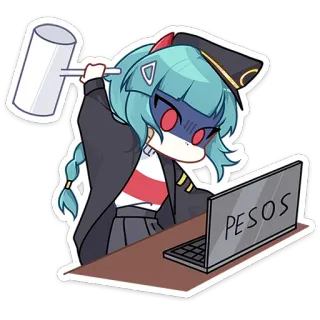 😤 4e57a6fd PESOS Anime, Enojado, Martillo, Computadora, Moneda whatsapp sticker