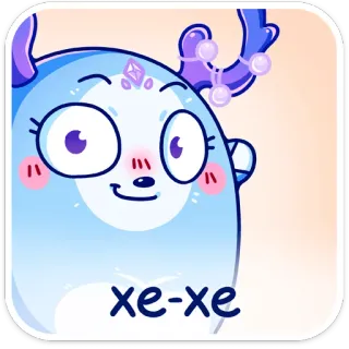 😃 6d9ab0bf хе-хе милый, мультфильм, животное, олень, наклейка, анимированный, фиолетовый, розовый whatsapp sticker