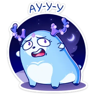 😲 708149bf АУ-У-У мультфильм, животное, олень, милый, плачущий, ночь, магия whatsapp sticker