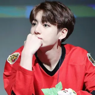 🍁 f5678038 Jungkook Jungkook, BTS, K-Pop, cantante, maglia rossa, celebrità, musica telegram sticker