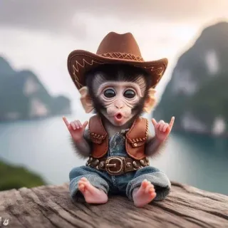 🌟 7a4b5305 singe, cowboy, animal, mignon, chapeau, dessin animé telegram sticker