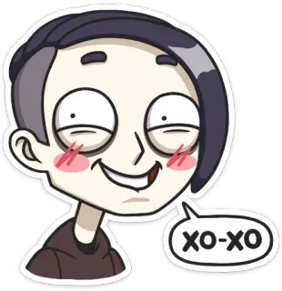 😈 00d69913 XO-XO cartone animato, personaggio, illustrazione, abbraccio, baci, amichevole, saluto telegram sticker