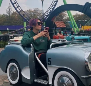 ❤️ 404883a1 parque de diversões, passeio de carro, montanha russa, pessoa, cabelo roxo whatsapp sticker